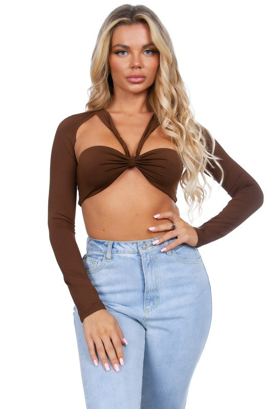 Criss Cross Halter Longsleeve Top