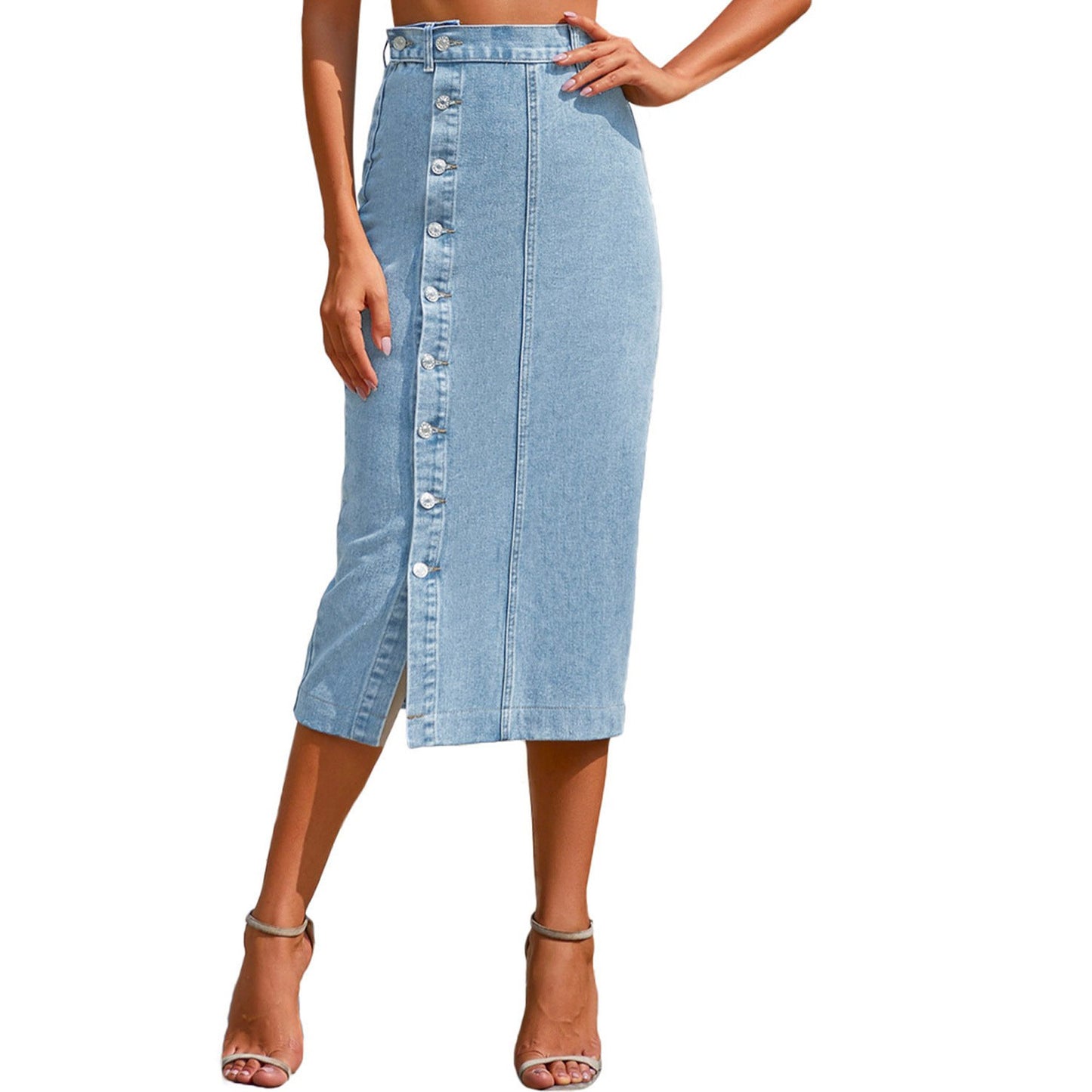 Long Button Up Denim Skirt