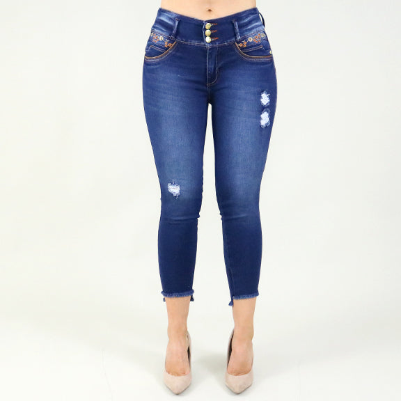 Flower Stitched Colombian Butt-lift Jeans
