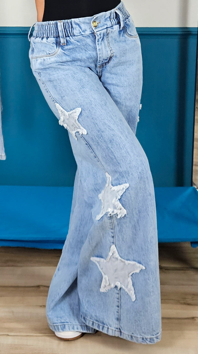 Among The Star Wide Leg Heavy Washed Jeans