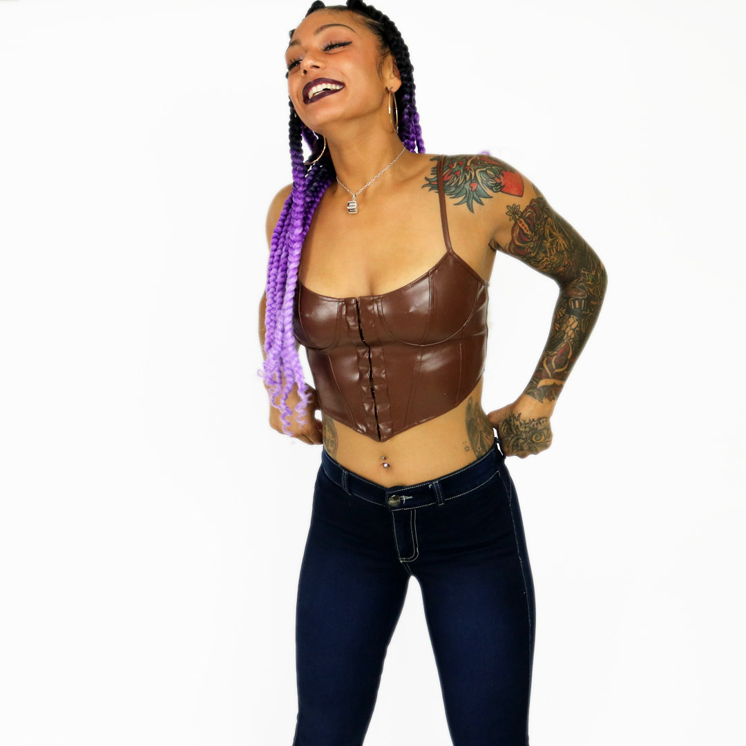 Faux Leather Corset Style Crop