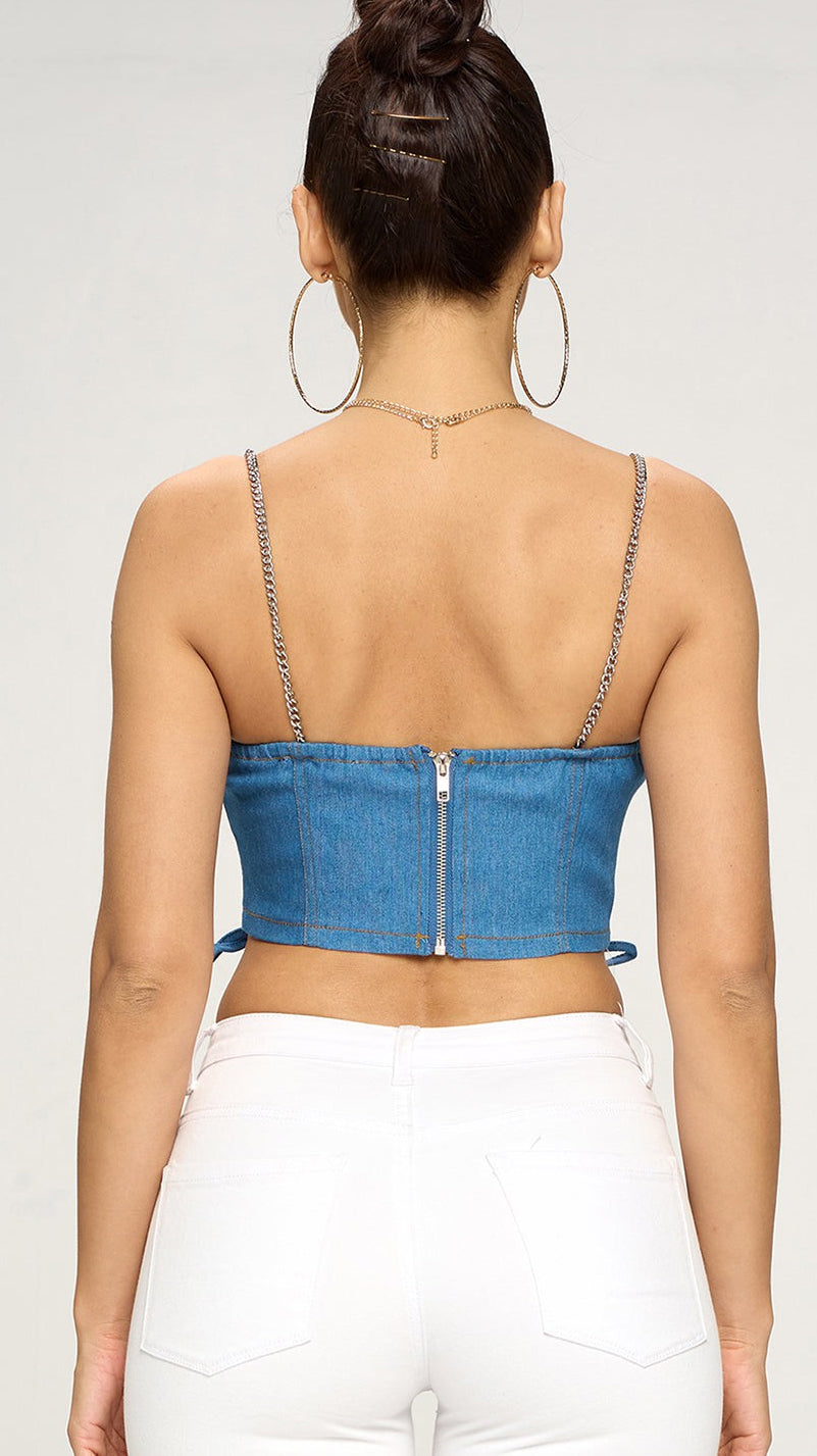 Lace Up Denim Corset Crop Top