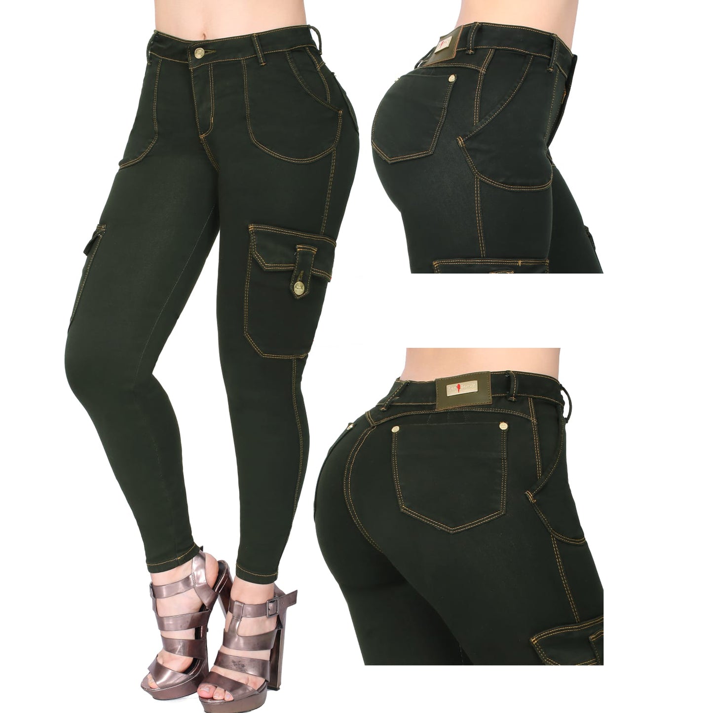 Out All Night Deep Green Colombian Butt-lift Cargo Jeans