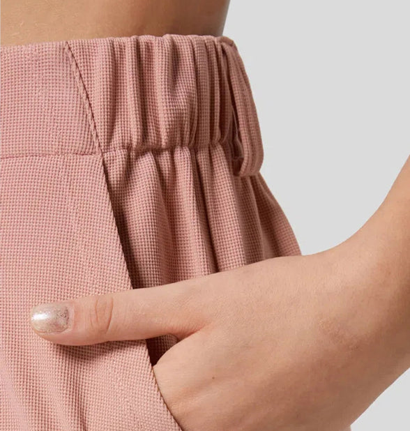 Waffle Textured Wide-Leg Pants