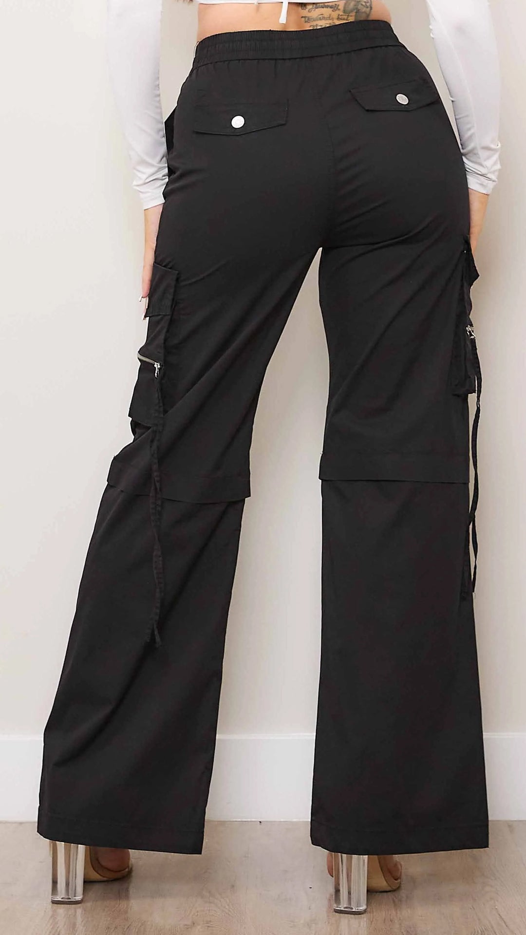 Black Cargo Pants With Zip Front Slit