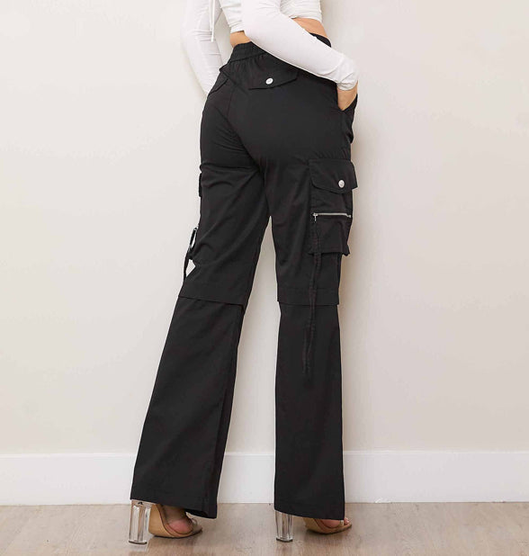 Black Cargo Pants With Zip Front Slit