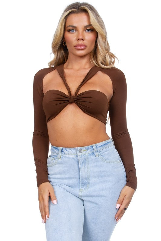 Criss Cross Halter Longsleeve Top