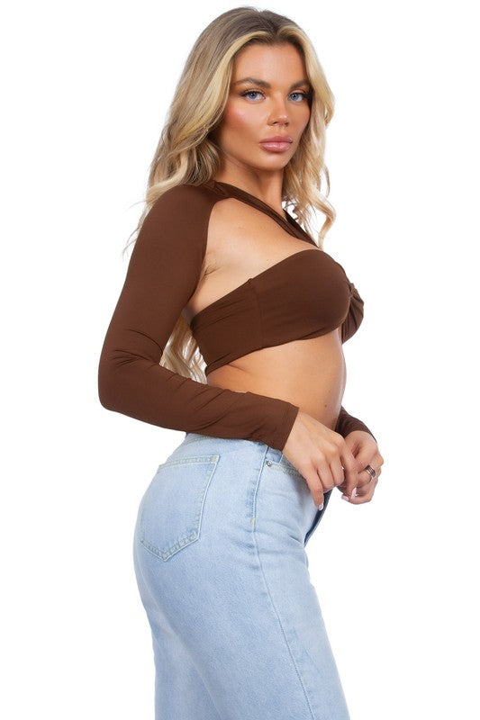 Criss Cross Halter Longsleeve Top