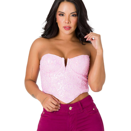Pink Sequence Corset Top