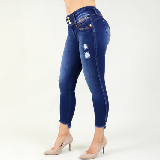 Flower Stitched Colombian Butt-lift Jeans
