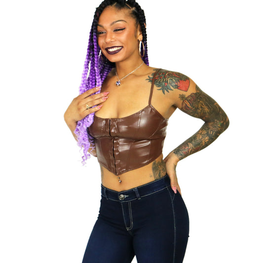 Faux Leather Corset Crop — Boned, Structured & Bold