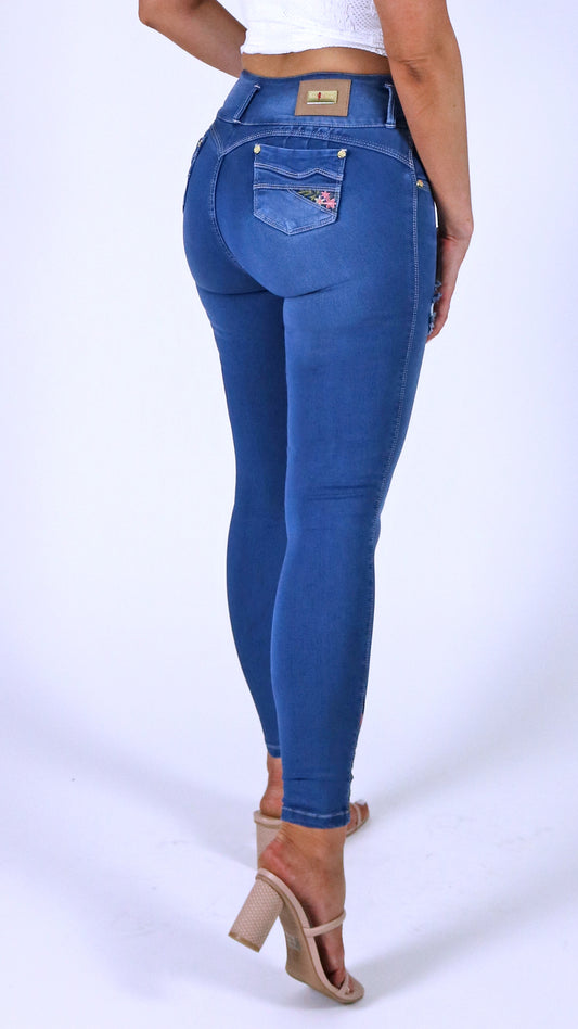 Dreamy Bliss Colombian Floral Stitching Butt-Lift Jeans