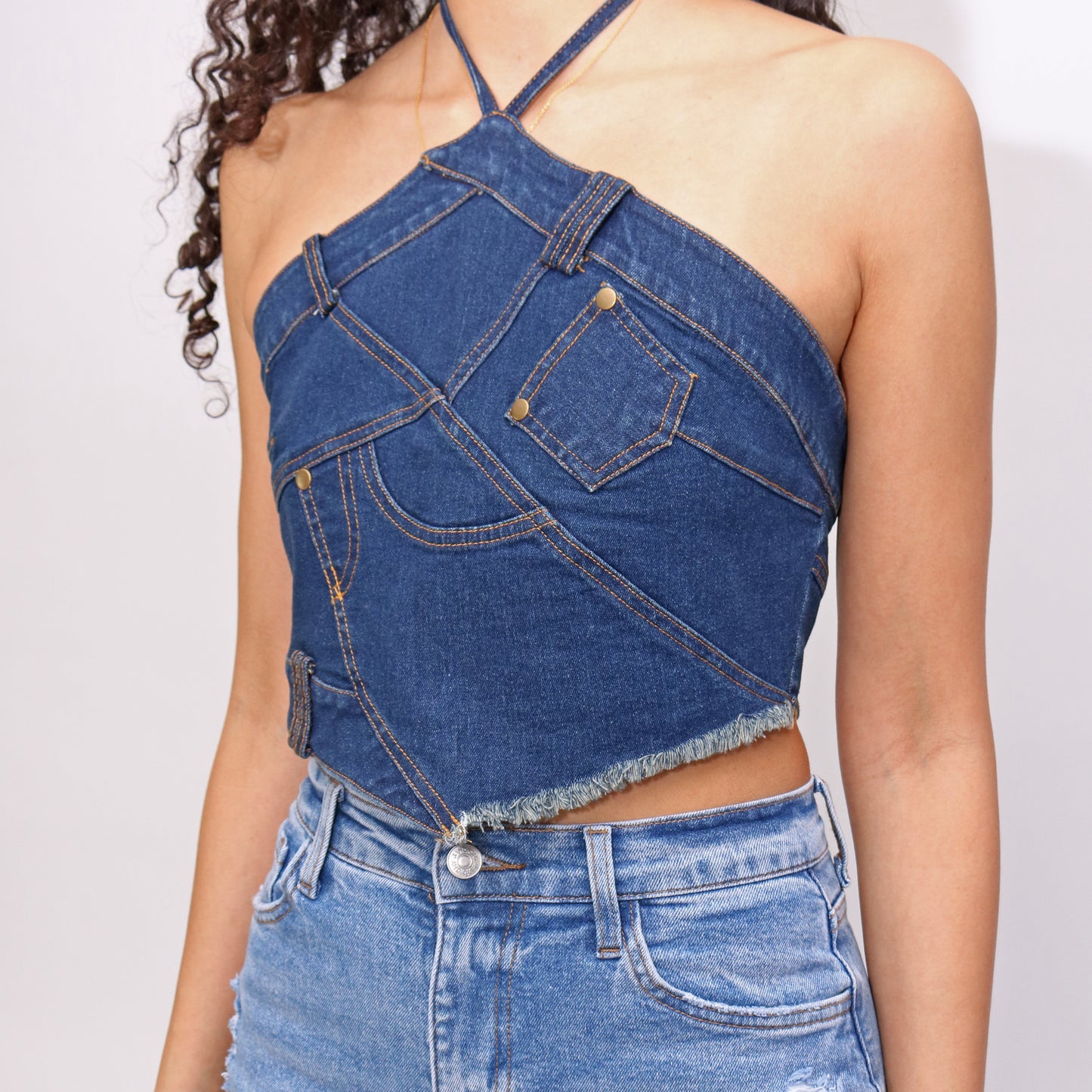 Denim Patch Work Halter Top