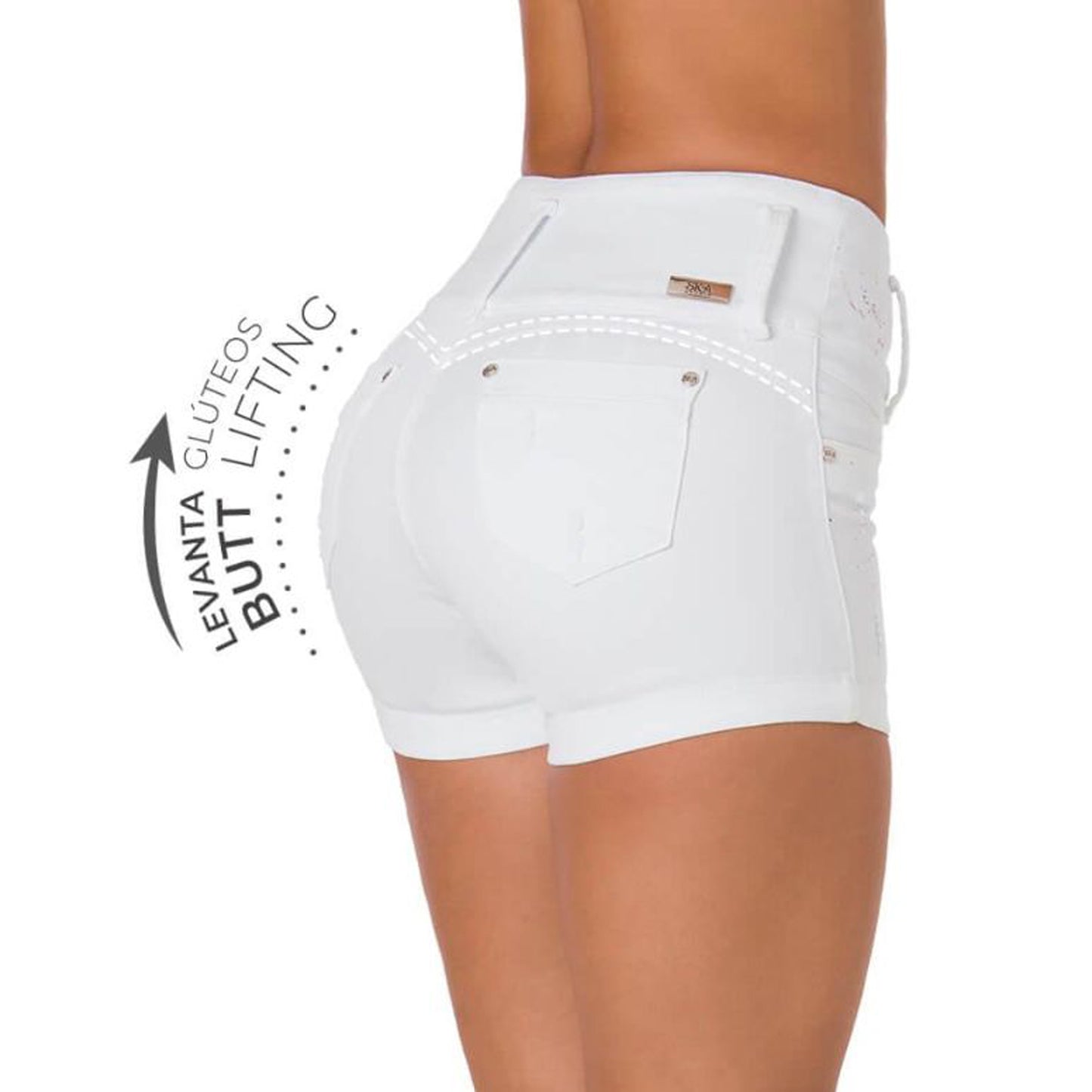 Poppie White Colombian Butt-lift Jean Shorts