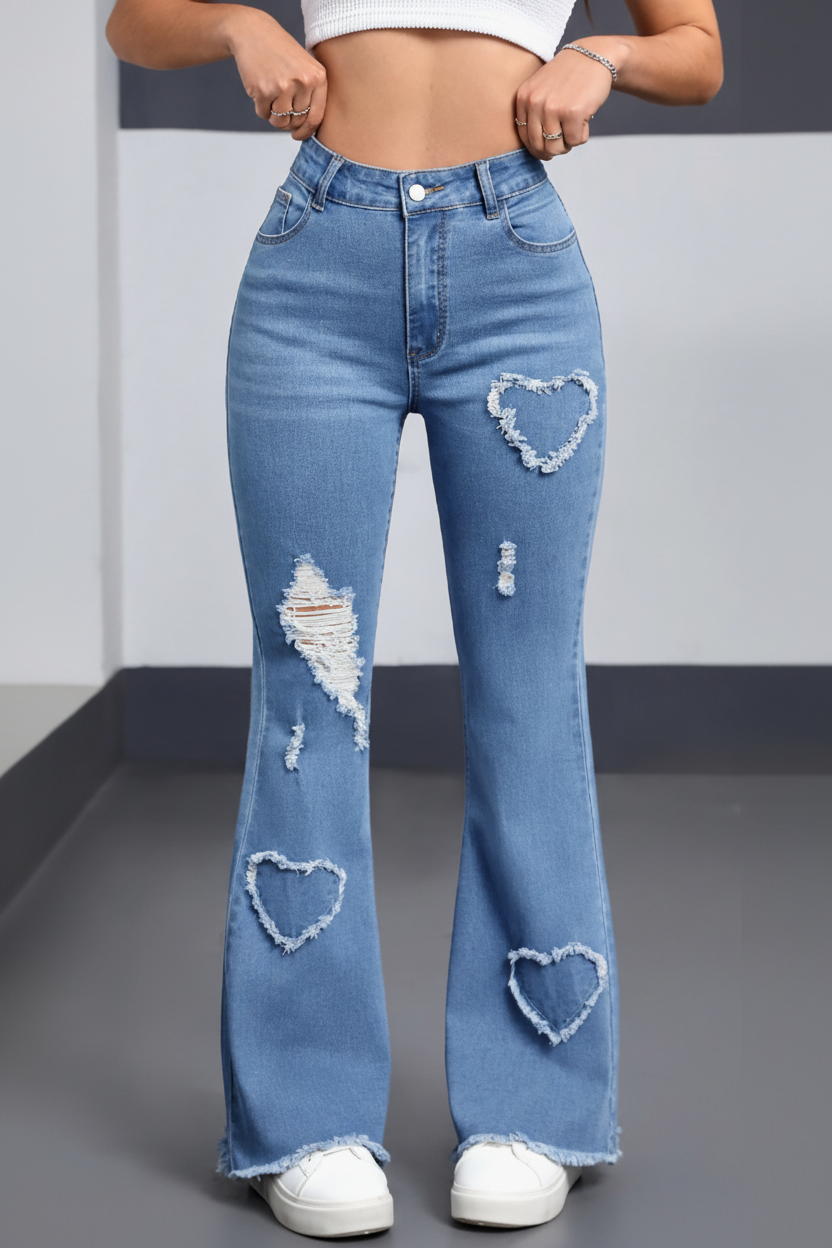 Heart Patch Flared Jeans — Playful Detail, 70s-Inspired Flare