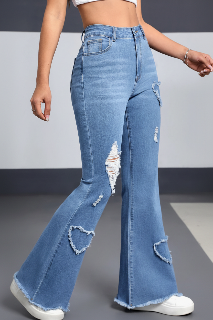 Heart Patch Flared Jeans — Playful Detail, 70s-Inspired Flare