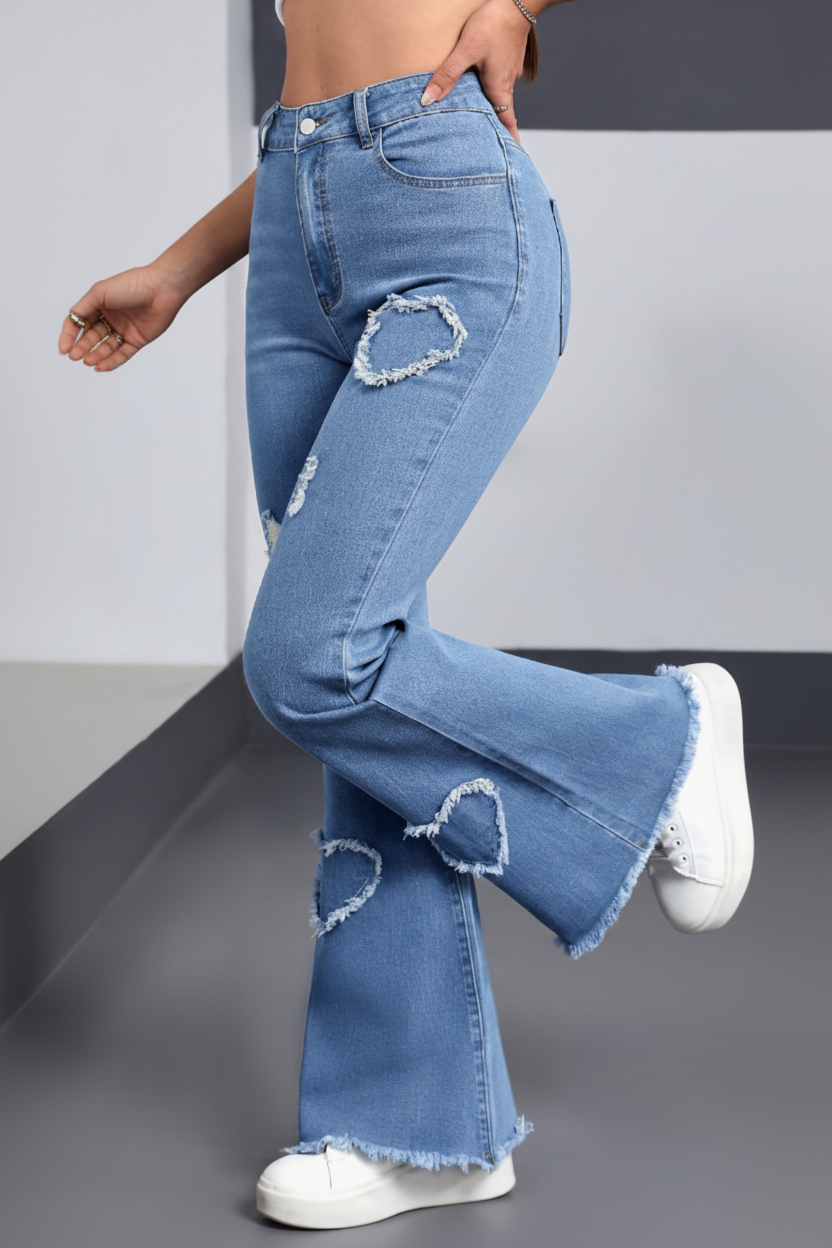 Heart Patch Flared Jeans — Playful Detail, 70s-Inspired Flare